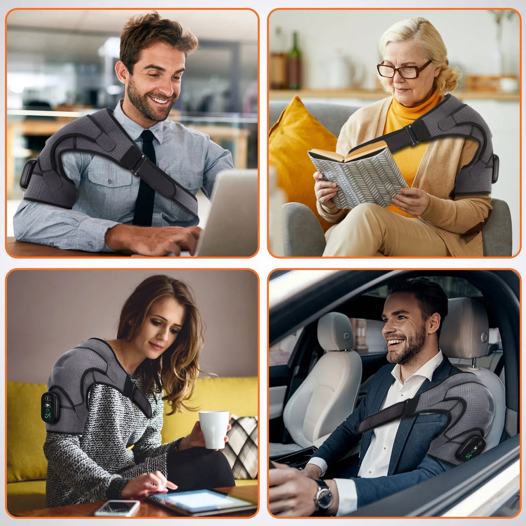 Attelle Épaule Chauffante Vibrante Écran LED Rechargeable pour Soulagement Articulaire