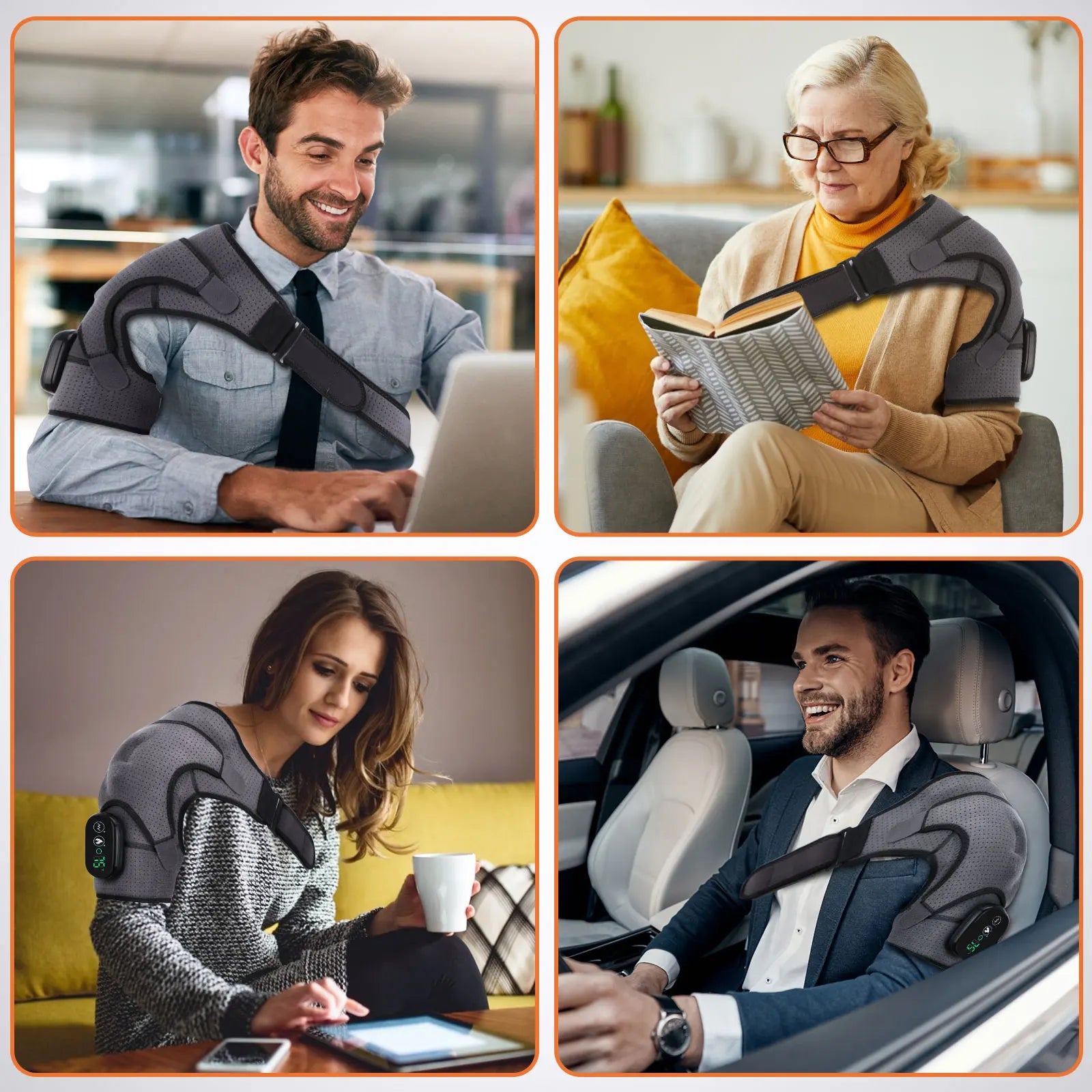 Attelle Épaule Chauffante Vibrante Écran LED Rechargeable pour Soulagement Articulaire