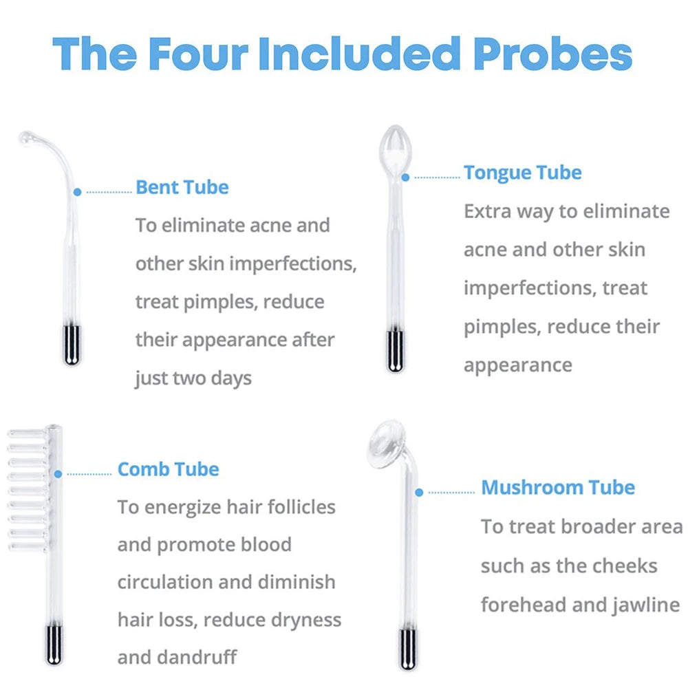 Appareil Haute Fréquence 4-en-1: Baguette Électrode Soin Visage, Anti-Acné, Rides, Raffermissement Peau