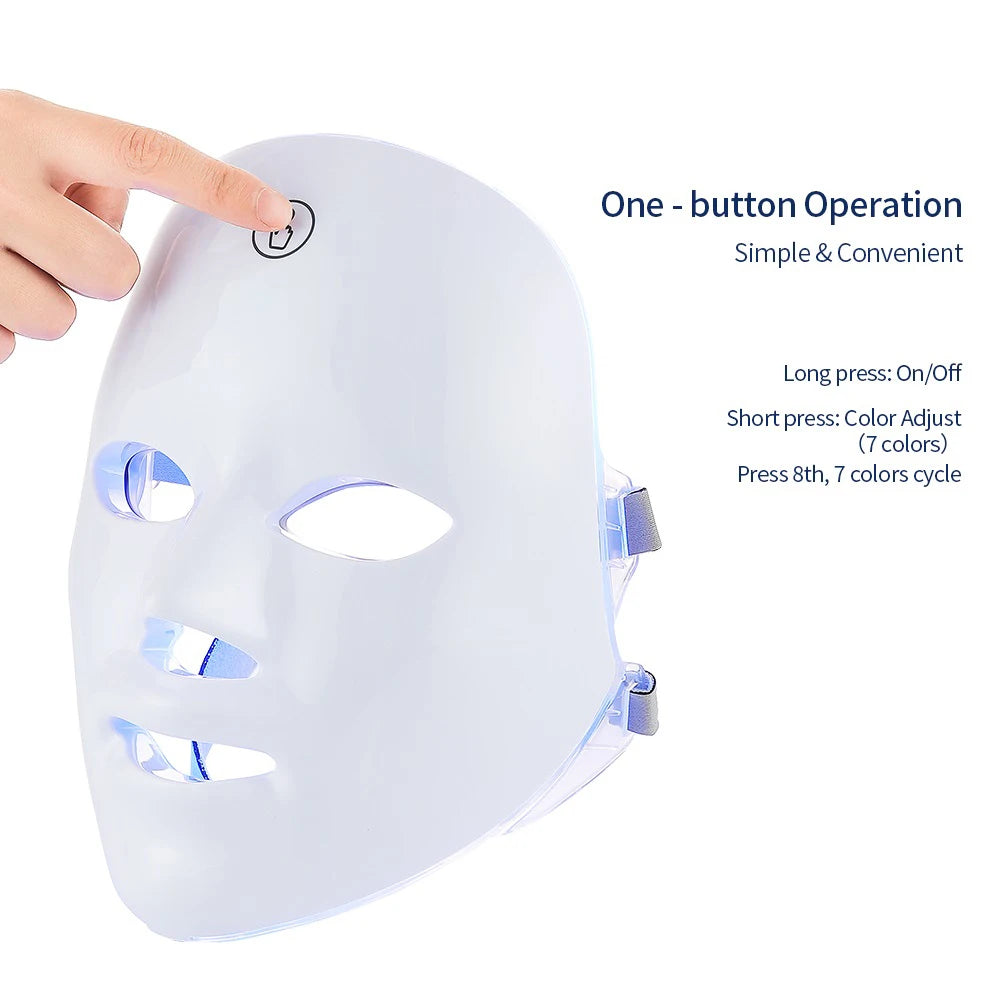Masque Facial LED Rechargeable 7 Couleurs Photon Rajeunissement Peau Lifting Anti-Âge